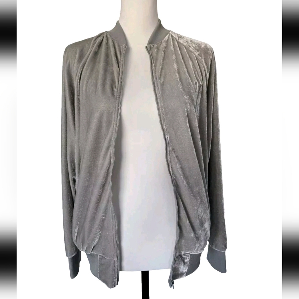 Daya By Zendaya Velour Velvet Silver Gray Track Jacket Zip Up Long Sleeve Sz XS - Picture 1 of 16